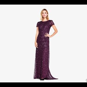 Adrianna Papell SCOOP BACK SEQUIN GOWN IN CABERNET